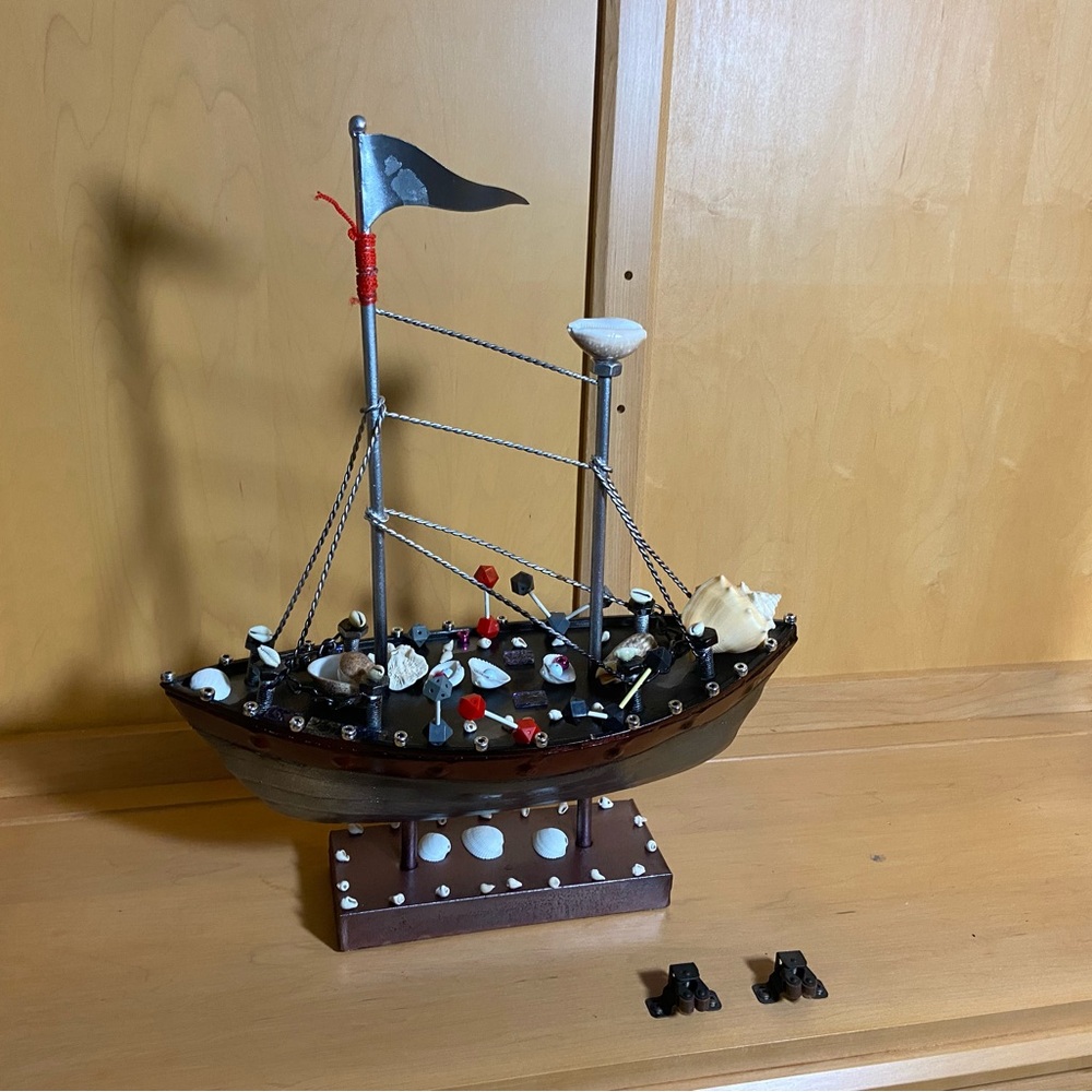Decorative Pirate Ship Model with Shell Accents